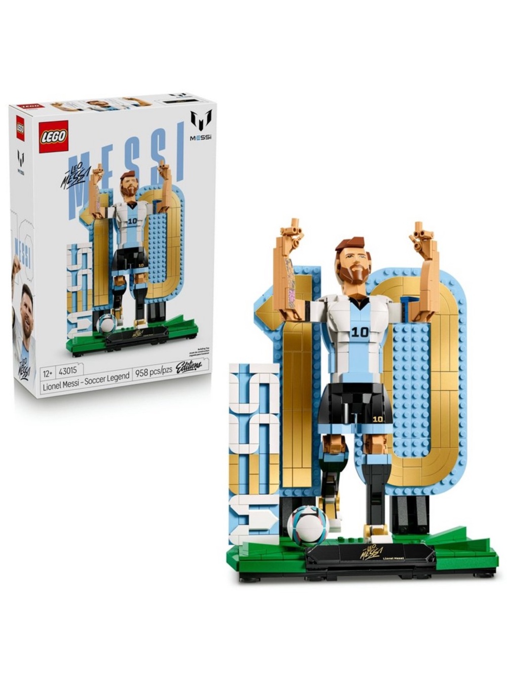 LEGO Messi Display Model in Blue, Gold, White, Black